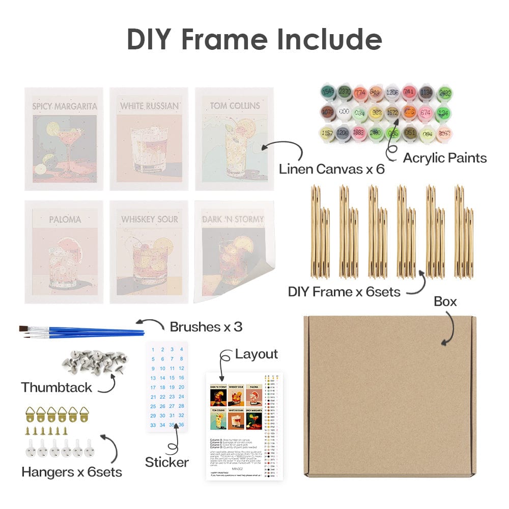 6 Mini Paintings – Sip & Paint Cocktail Set (5.9” x 7.9” / 15 x 20 cm)