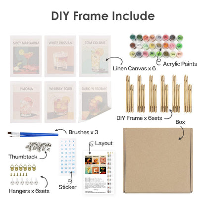 6 Mini Paintings – Sip & Paint Cocktail Set (5.9” x 7.9” / 15 x 20 cm)