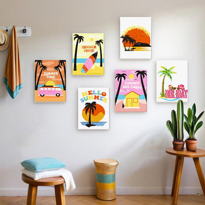 6 Mini Paintings – Retro Summer Vibes Set (5.9” x 7.9” / 15 x 20 cm)