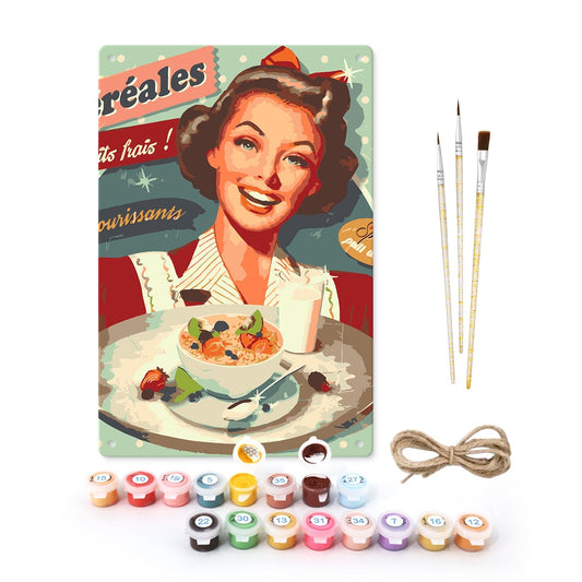 DIYArtCool™ Metal Bar/Posters Art Paint By Numbers- Vintage Breakfast Lady #18 (20x30cm /7.8"x11.8"）
