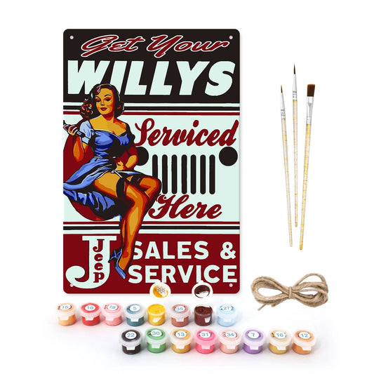 DIYArtCool™ Metal Bar/Posters Art Paint By Numbers- Get Your Willys Serviced #21 (20x30cm /7.8"x11.8"）