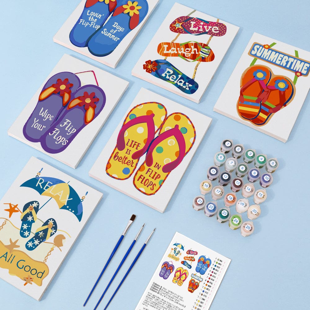 6 Mini Paintings – Flip-Flop Summer Fun Set (5.9” x 7.9” / 15 x 20 cm)