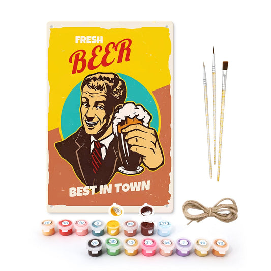 DIYArtCool™ Metal Bar/Posters Art Paint By Numbers- Fresh Beer, Best in Town #05 (20x30cm /7.8"x11.8"）