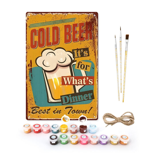 DIYArtCool™ Metal Bar/Posters Art Paint By Numbers- Cold Beer for Dinner #09 (20x30cm /7.8"x11.8"）