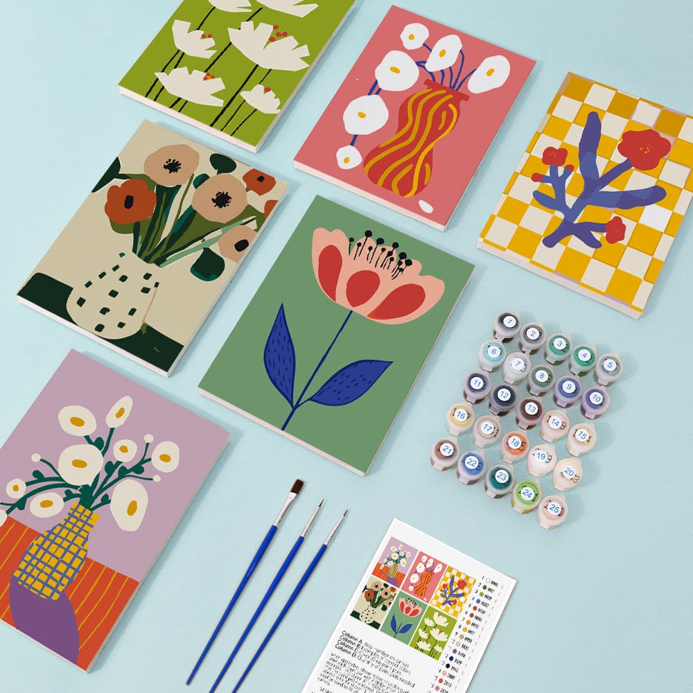 6 Mini Paintings – Modern Blooms Art Set (5.9” x 7.9” / 15 x 20 cm)