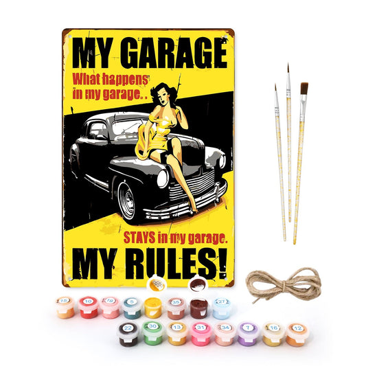 DIYArtCool™ Metal Bar/Posters Art Paint By Numbers- My Garage, My Rules #16 (20x30cm /7.8"x11.8"）