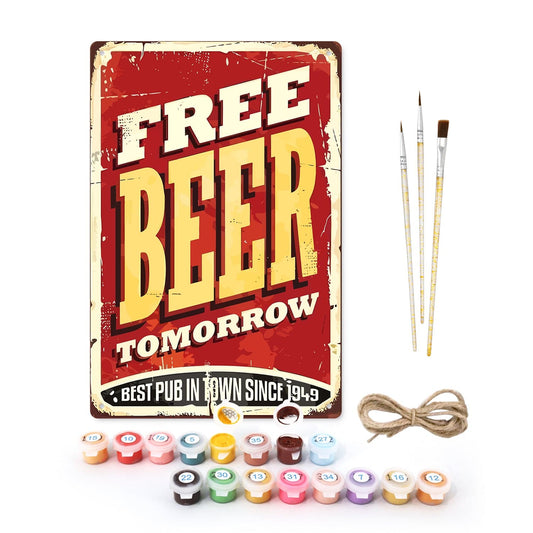 DIYArtCool™ Metal Bar/Posters Art Paint By Numbers- Free Beer Tomorrow #14 (20x30cm /7.8"x11.8"）