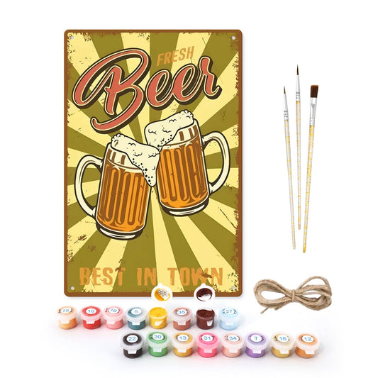 DIYArtCool™ Metal Bar/Posters Art Paint By Numbers- Cheers to Fresh Beer #10 (20x30cm /7.8"x11.8"）