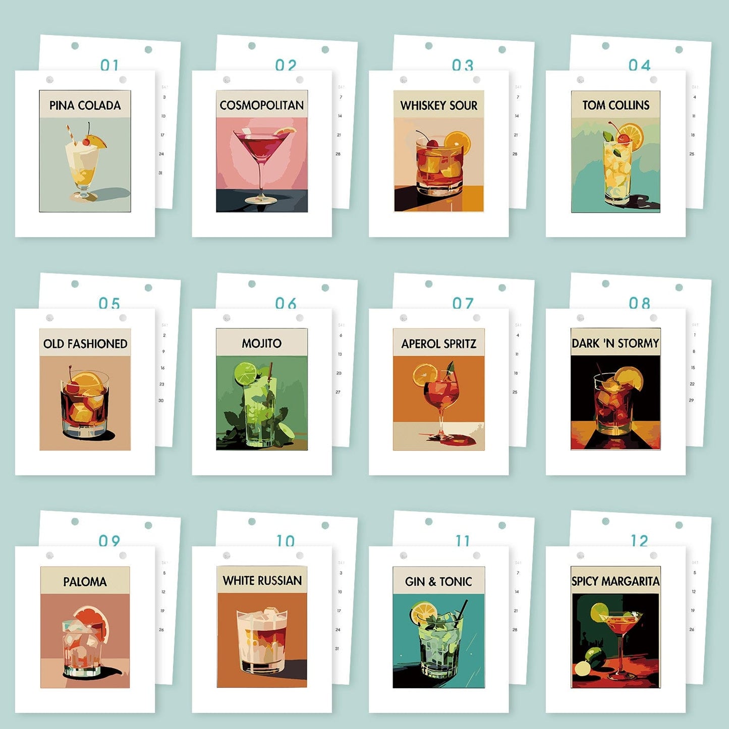 2026 Desk Calendar Series –  Cocktails /Paint by Numbers(18.2cm x 22.5cm)