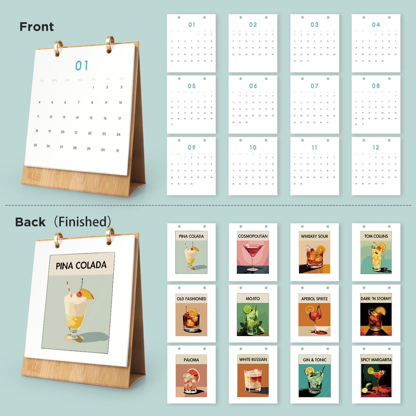 2026 Desk Calendar Series –  Cocktails /Paint by Numbers(18.2cm x 22.5cm)