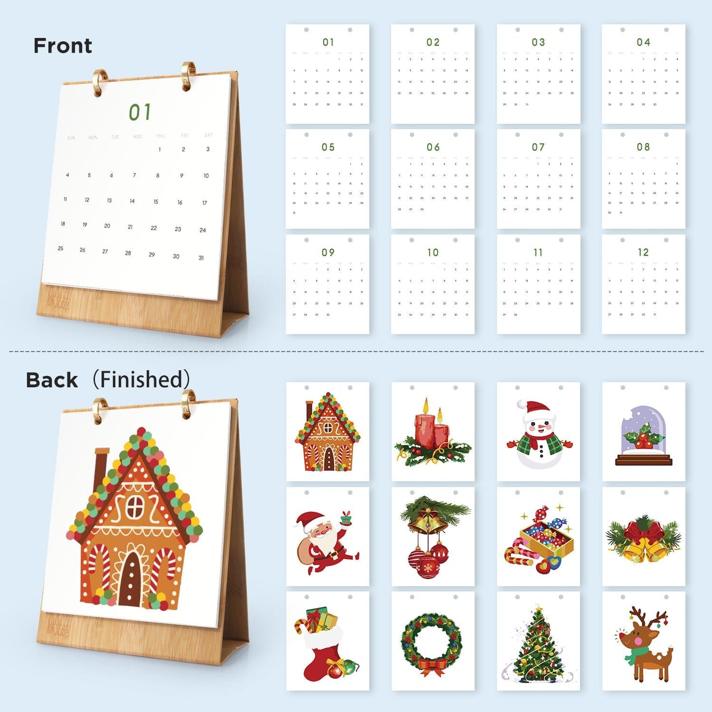 2026 Desk Calendar Series –  Christmas elements /Paint by Numbers(18.2cm x 22.5cm)