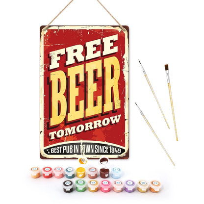 DIYArtCool™ Metal Bar/Posters Art Paint By Numbers- Free Beer Tomorrow #14 (20x30cm /7.8"x11.8"）