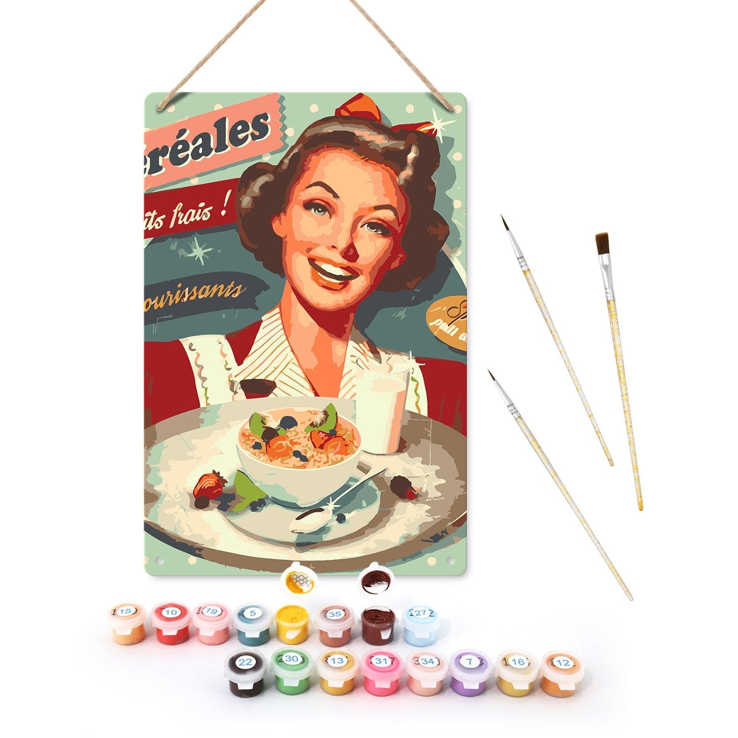 DIYArtCool™ Metal Bar/Posters Art Paint By Numbers- Vintage Breakfast Lady #18 (20x30cm /7.8"x11.8"）