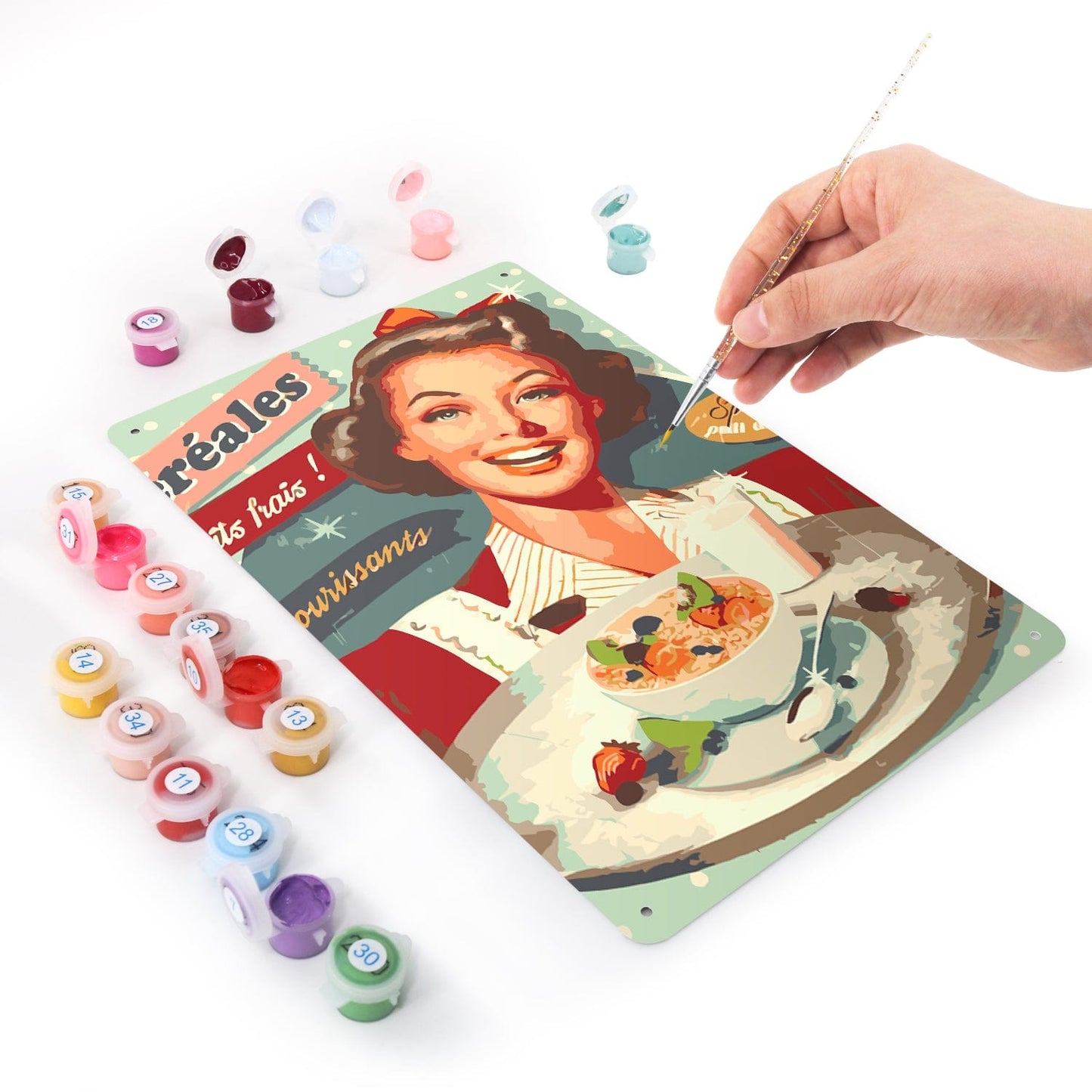 DIYArtCool™ Metal Bar/Posters Art Paint By Numbers- Vintage Breakfast Lady #18 (20x30cm /7.8"x11.8"）
