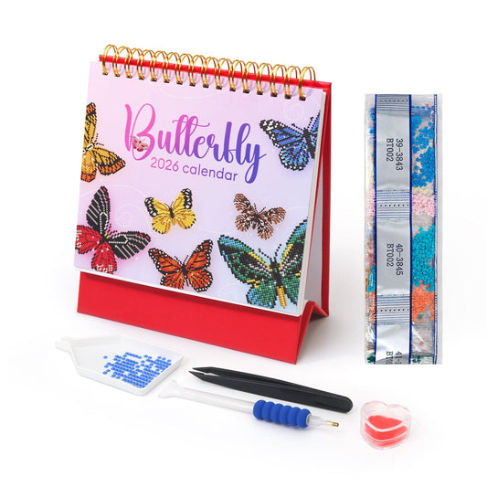 DIYArtCool™ 2026 Desk Calendar Series – Butterflies /Diamond Painting(17cm x 15cm)