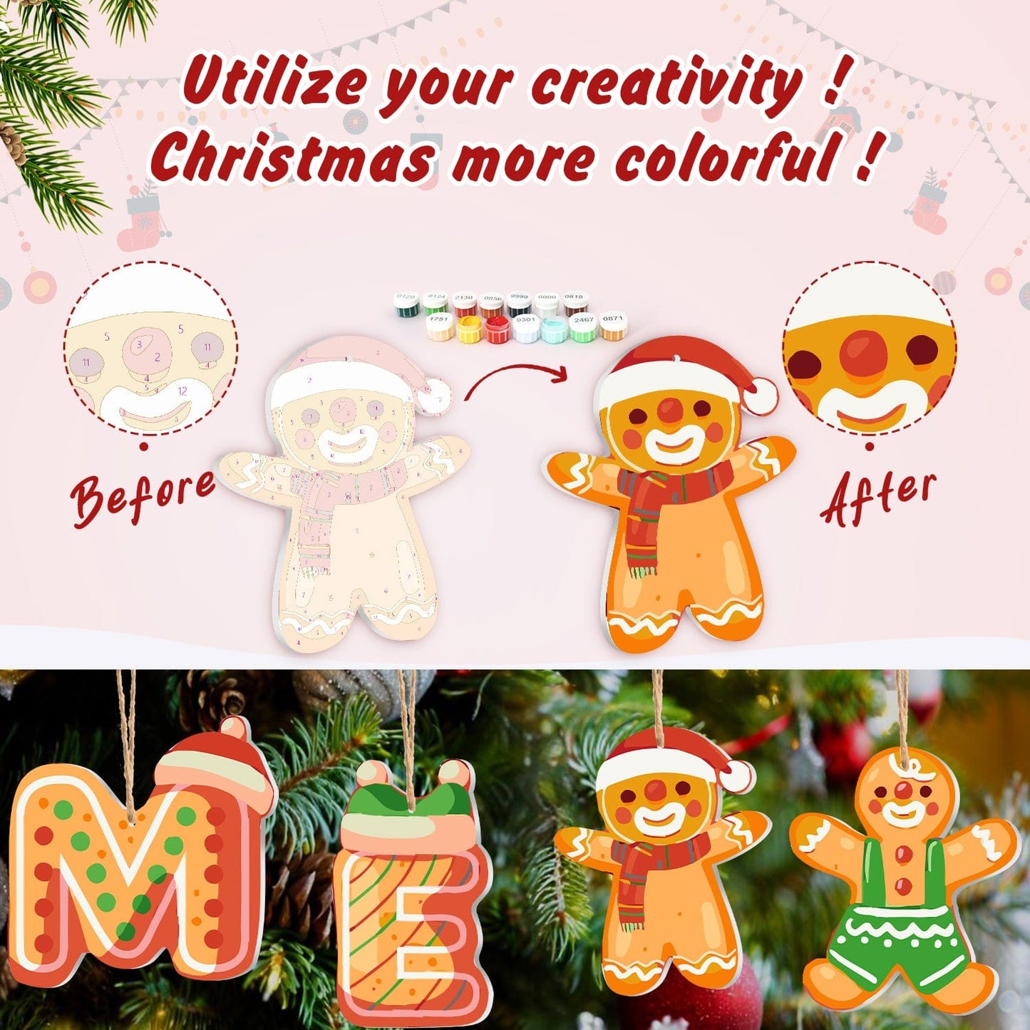 🎄 Christmas Decorations Paint-By-Numbers – 8PCS Holiday Craft Set MBH35
