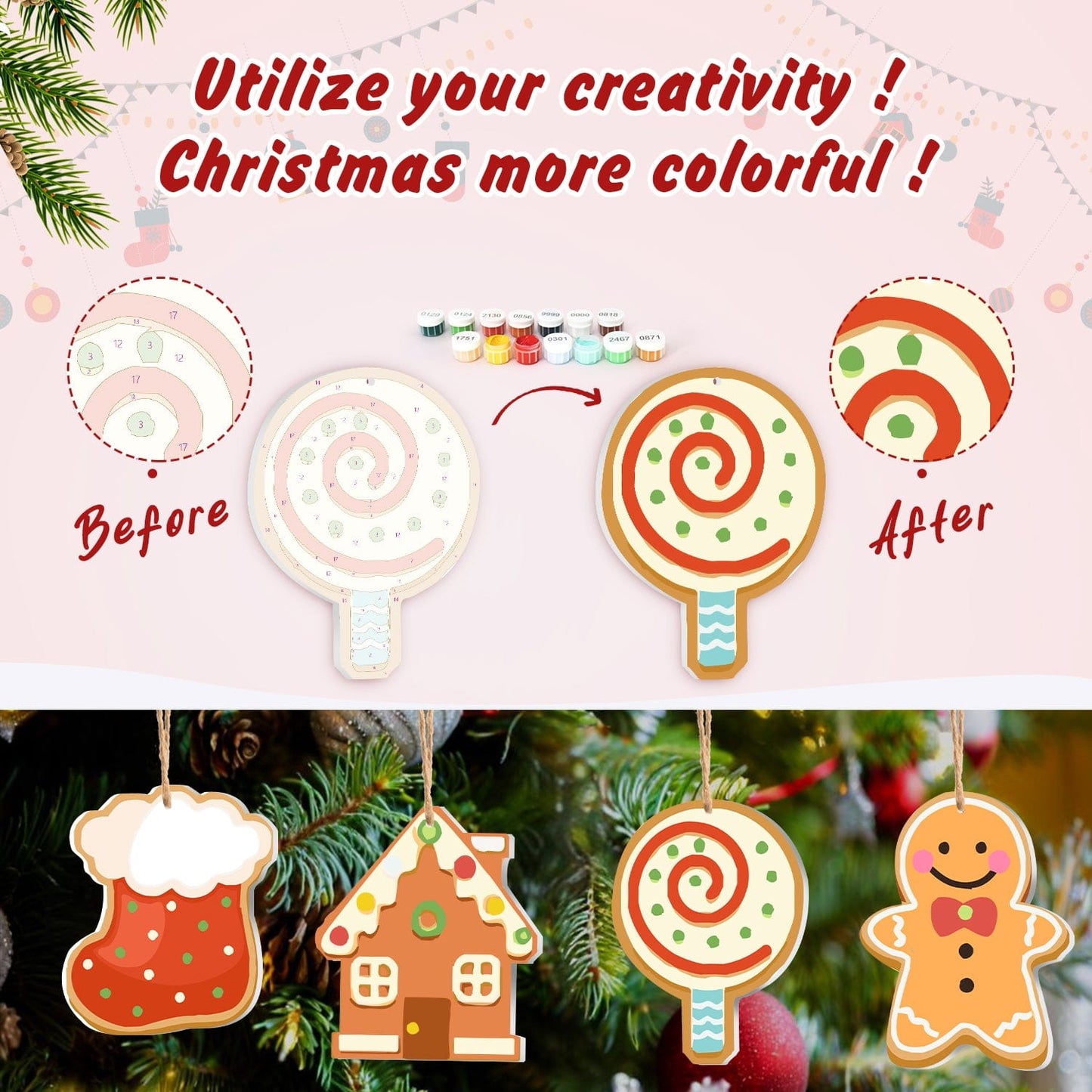 🎄Christmas Decorations Paint-By-Numbers – 8PCS Holiday Craft Set MBH38