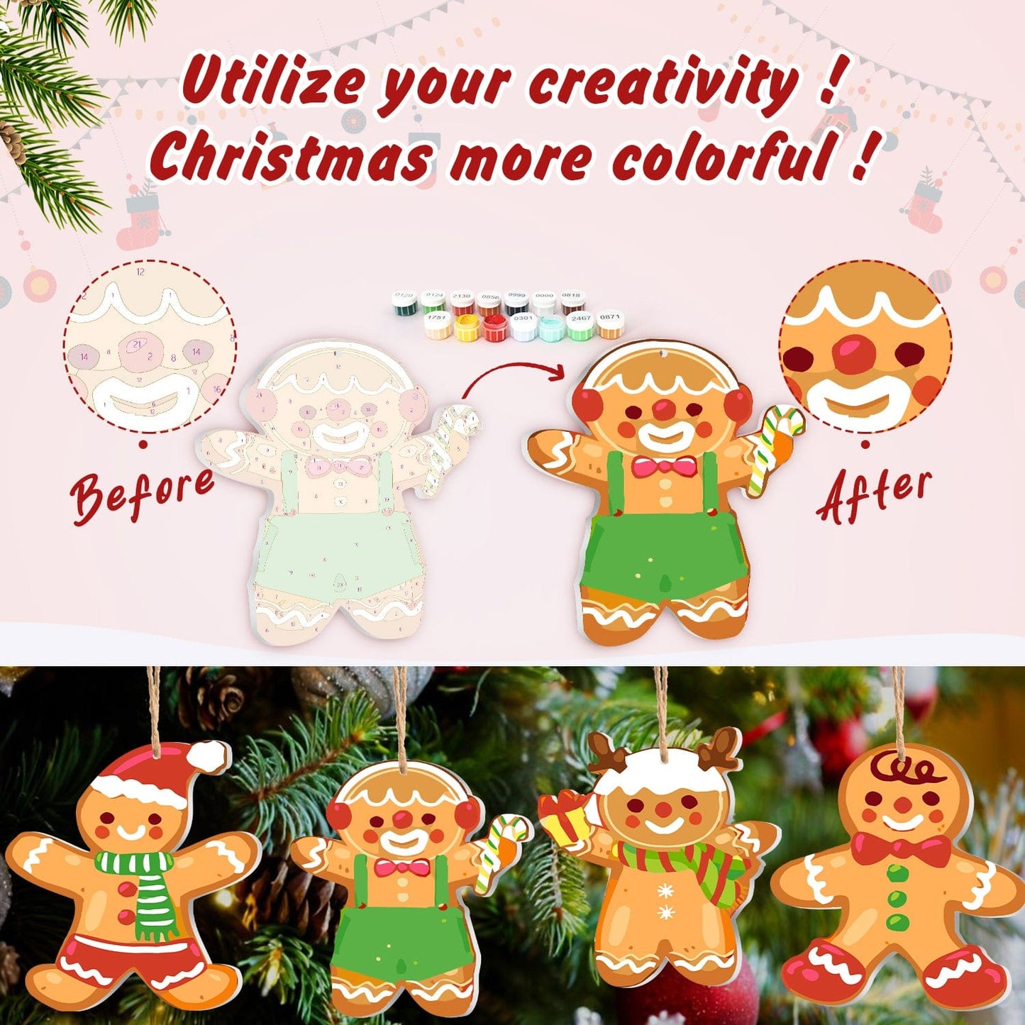 🎄 Christmas Decorations Paint-By-Numbers – 8PCS Holiday Craft Set MBH36