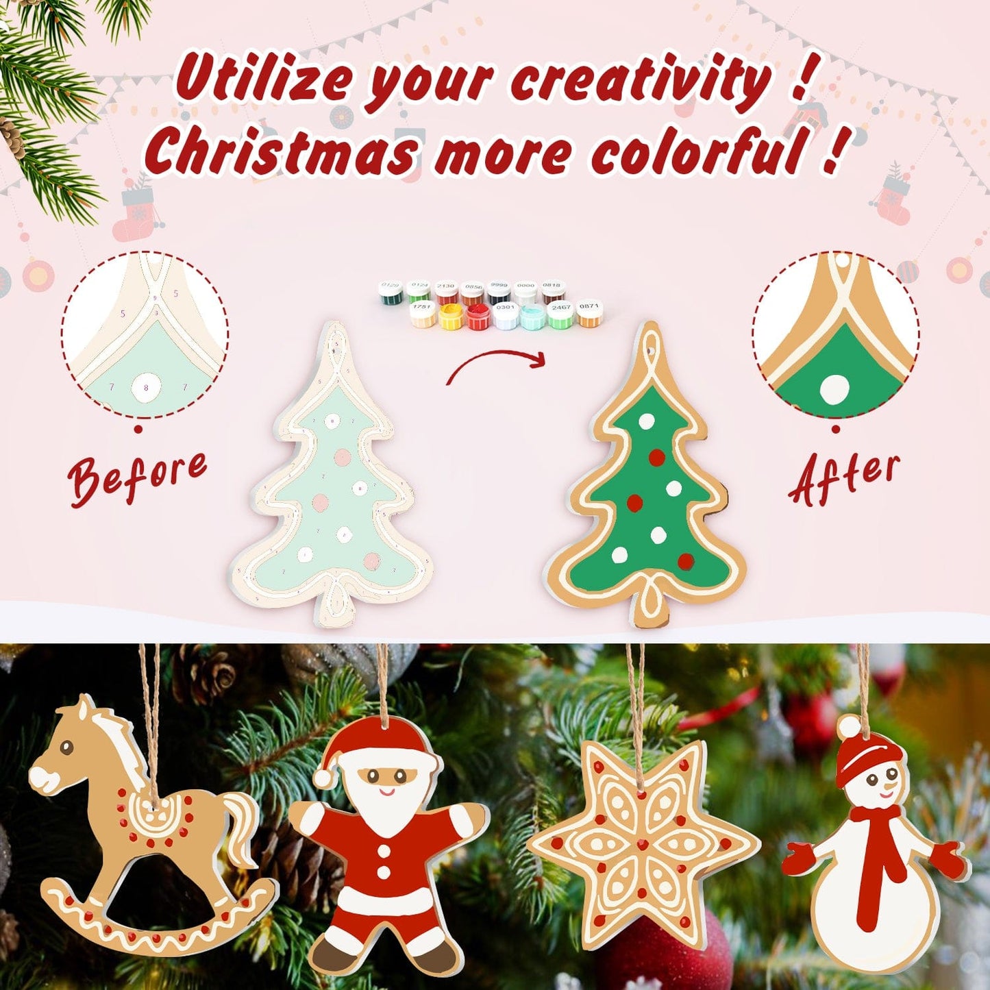 🎄Christmas Decorations Paint-By-Numbers – 8PCS Holiday Craft Set MBH39