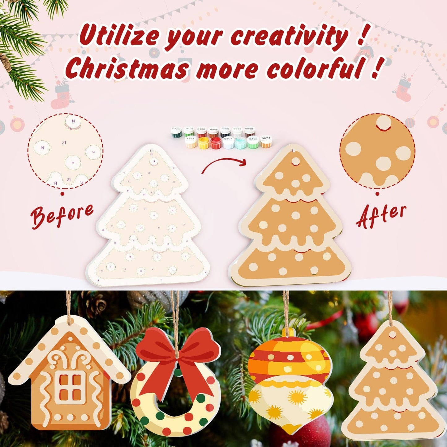 🎄Christmas Decorations Paint-By-Numbers – 8PCS Holiday Craft Set MBH41