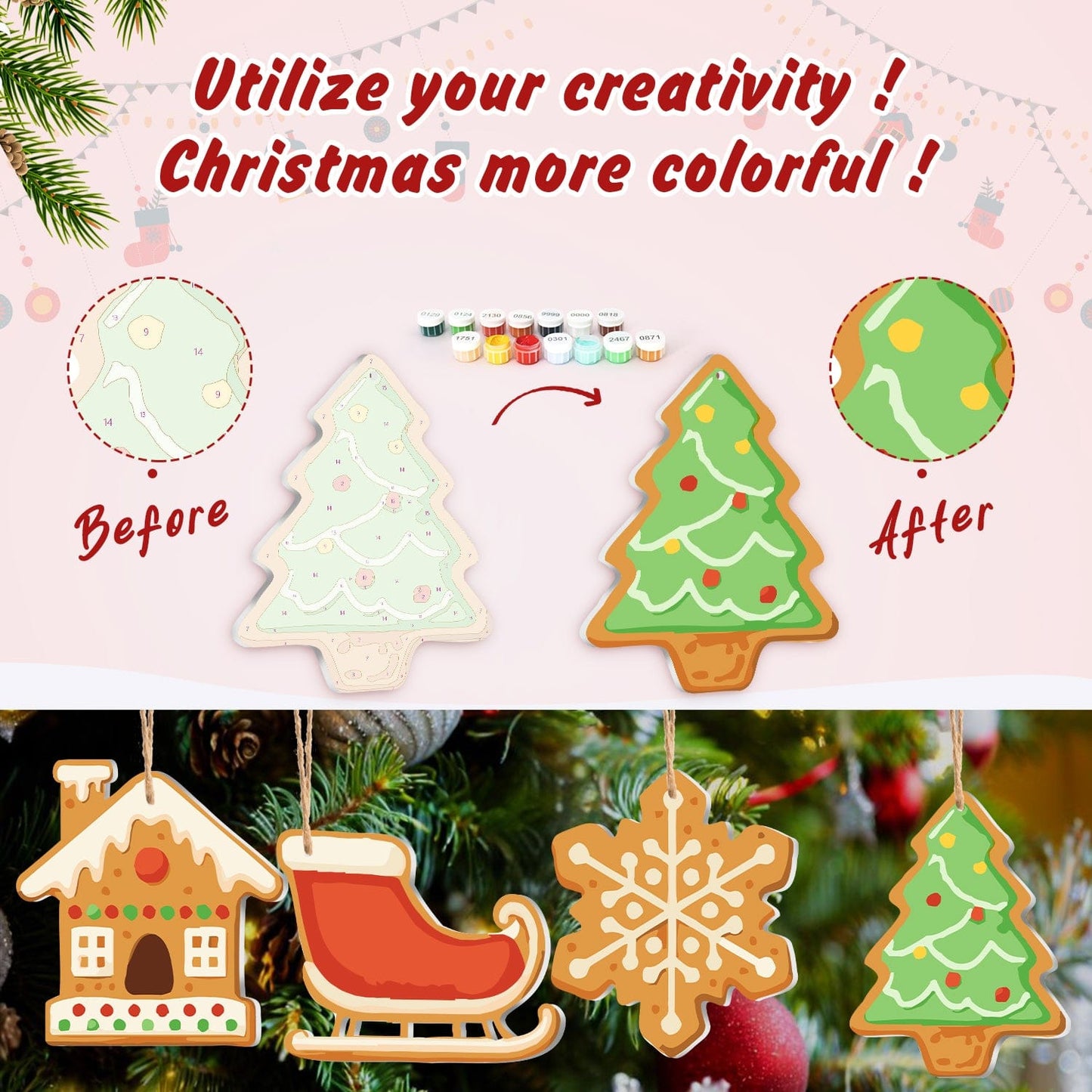 🎄Christmas Decorations Paint-By-Numbers – 8PCS Holiday Craft Set MBH32
