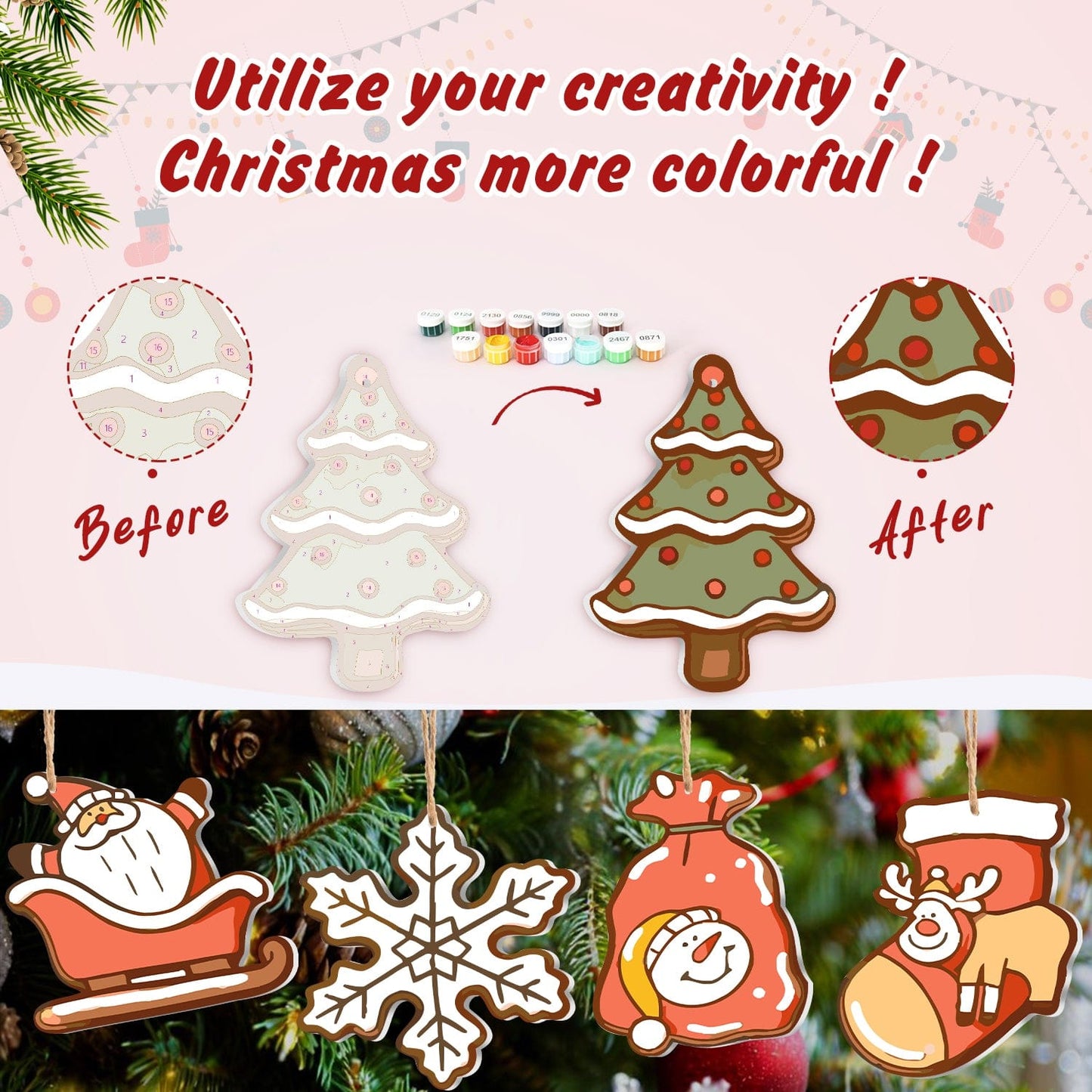 🎄Christmas Decorations Paint-By-Numbers – 8PCS Holiday Craft Set MBH33