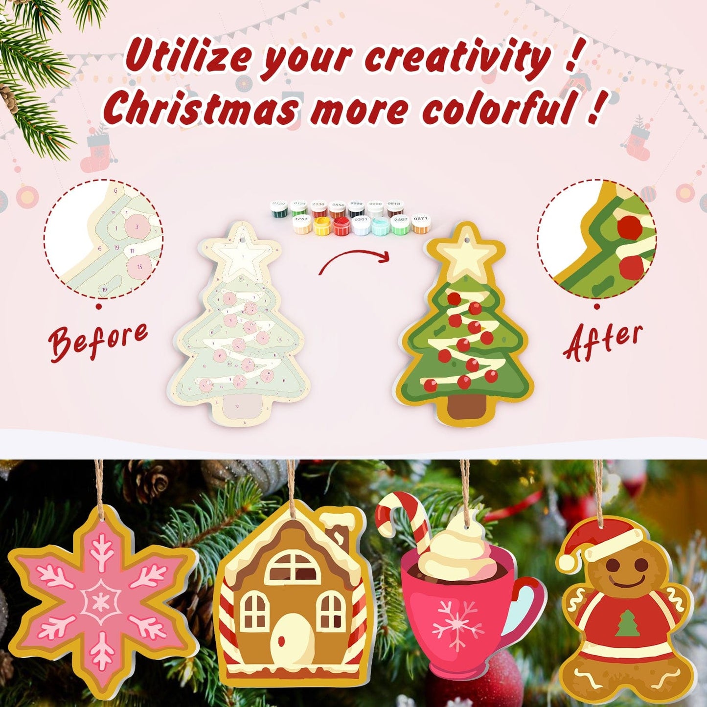 🎄Christmas Decorations Paint-By-Numbers – 8PCS Holiday Craft Set MBH22
