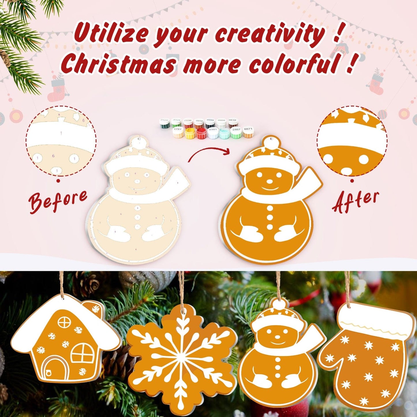 🎄 Christmas Decorations Paint-By-Numbers – 8PCS Holiday Craft Set MBH27