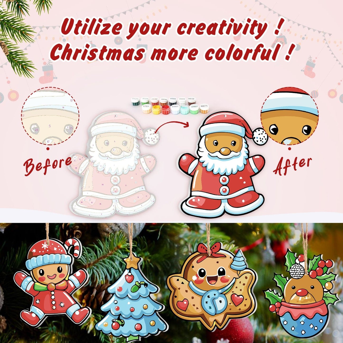 🎄Christmas Decorations Paint-By-Numbers – 8PCS Holiday Craft Set MBH29