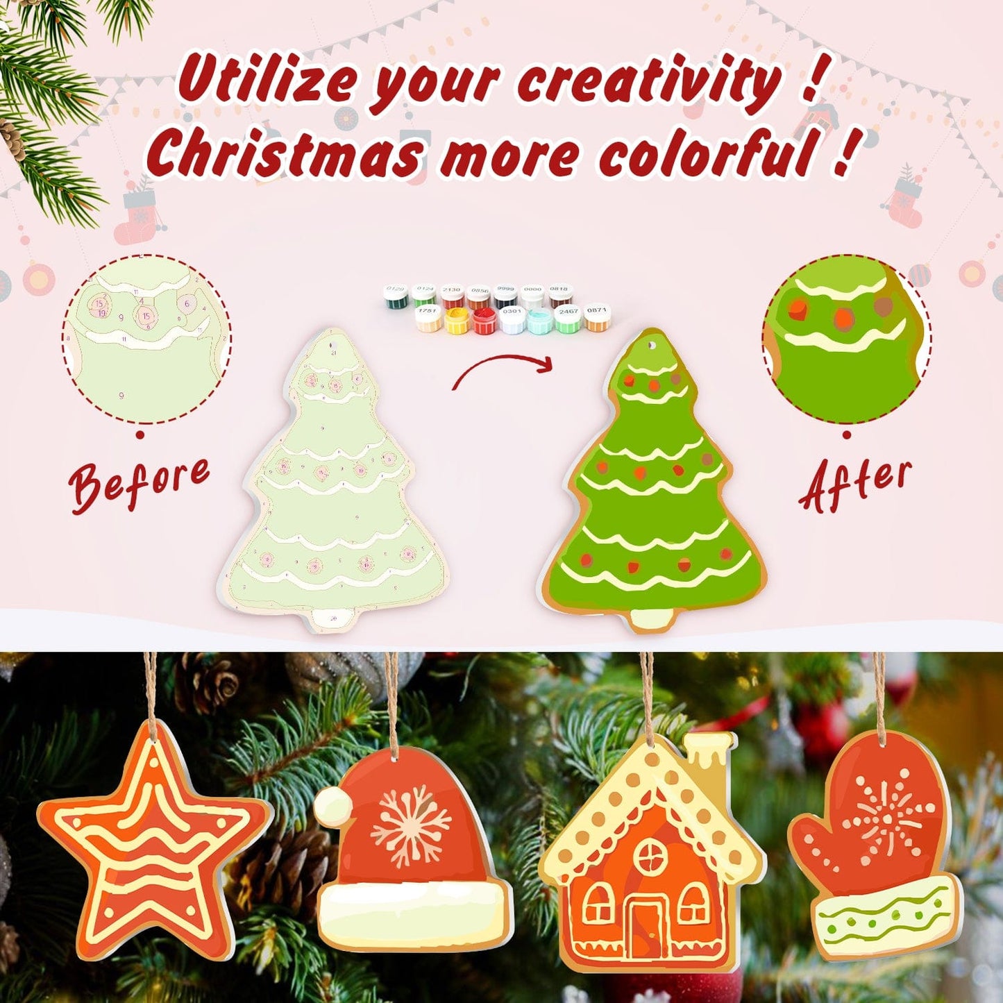 🎄Christmas Decorations Paint-By-Numbers – 8PCS Holiday Craft Set MBH37
