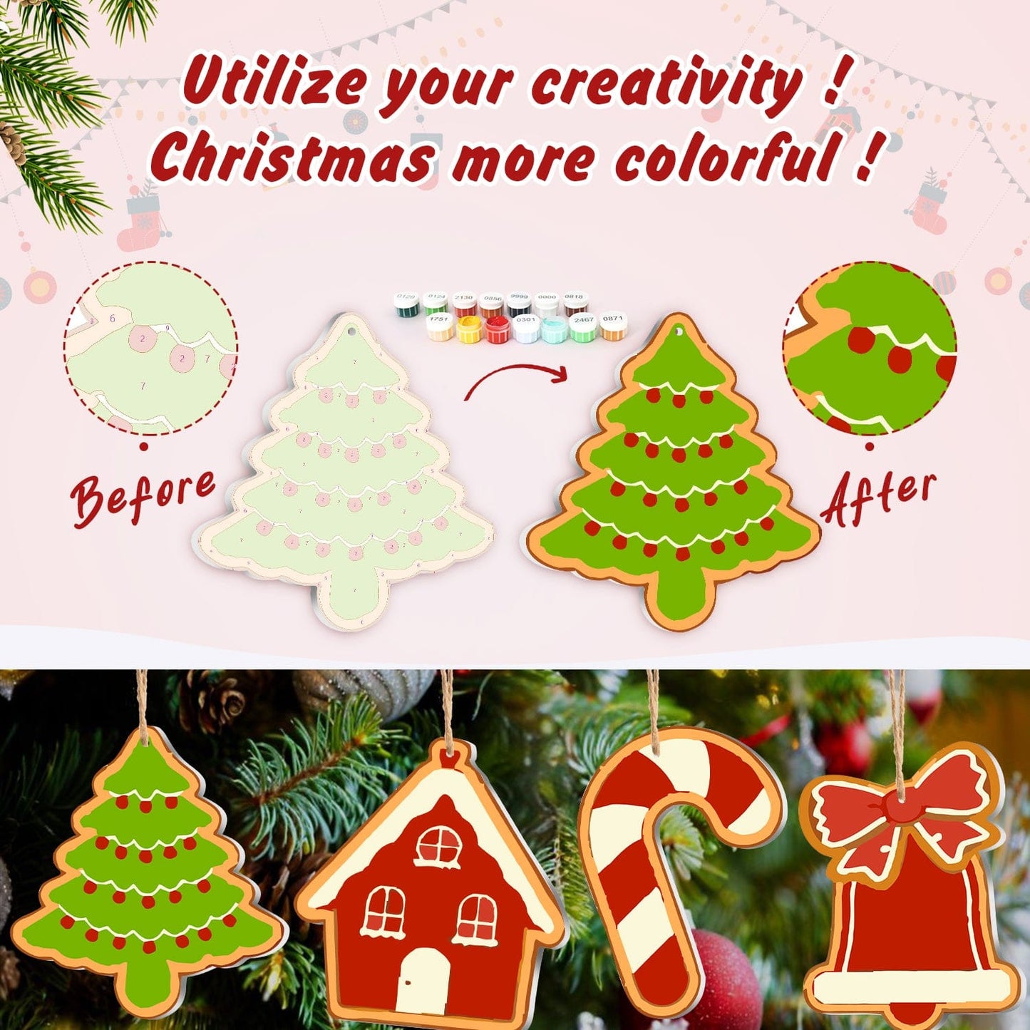 🎄 Christmas Decorations Paint-By-Numbers– 8PCS Holiday Craft Set MBH24