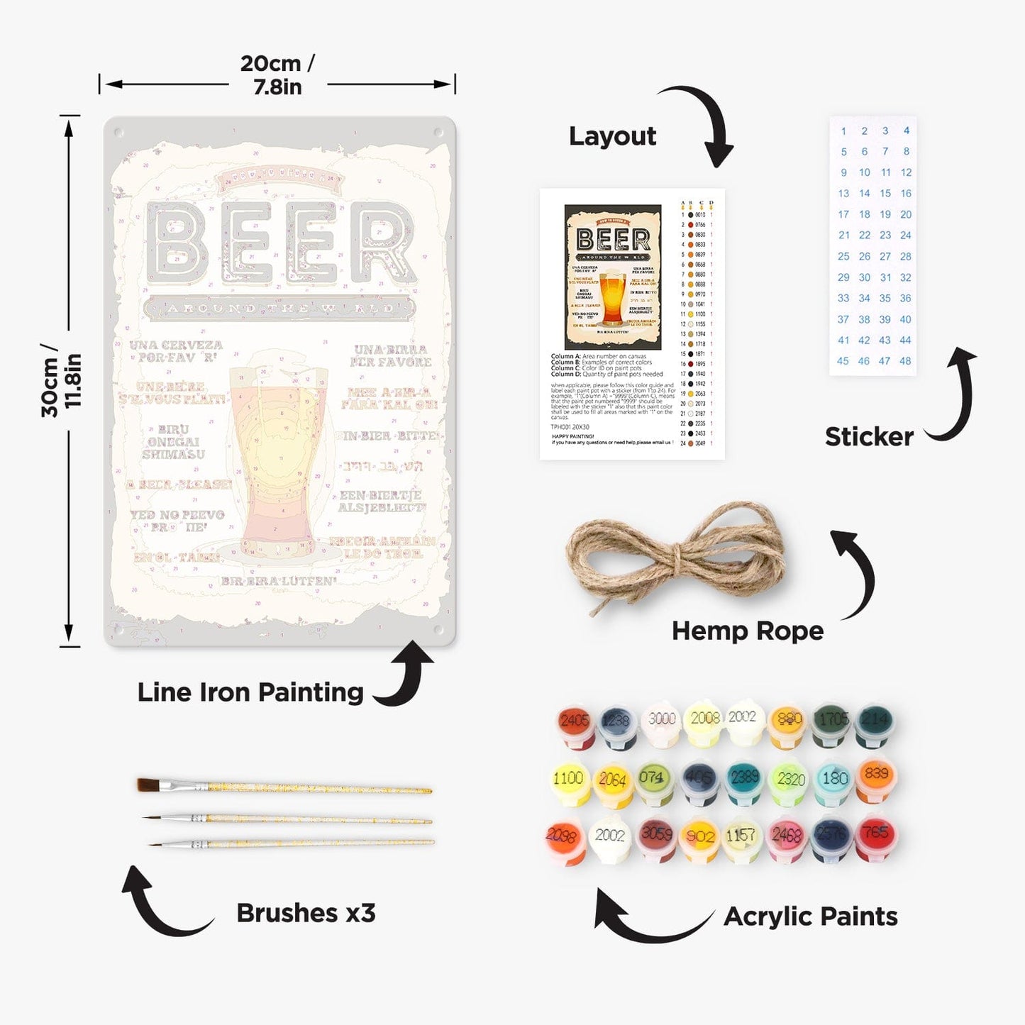 DIYArtCool™ Metal Bar/Posters Art Paint By Numbers- Beer Please! #01（20x30cm /7.8"x11.8"）