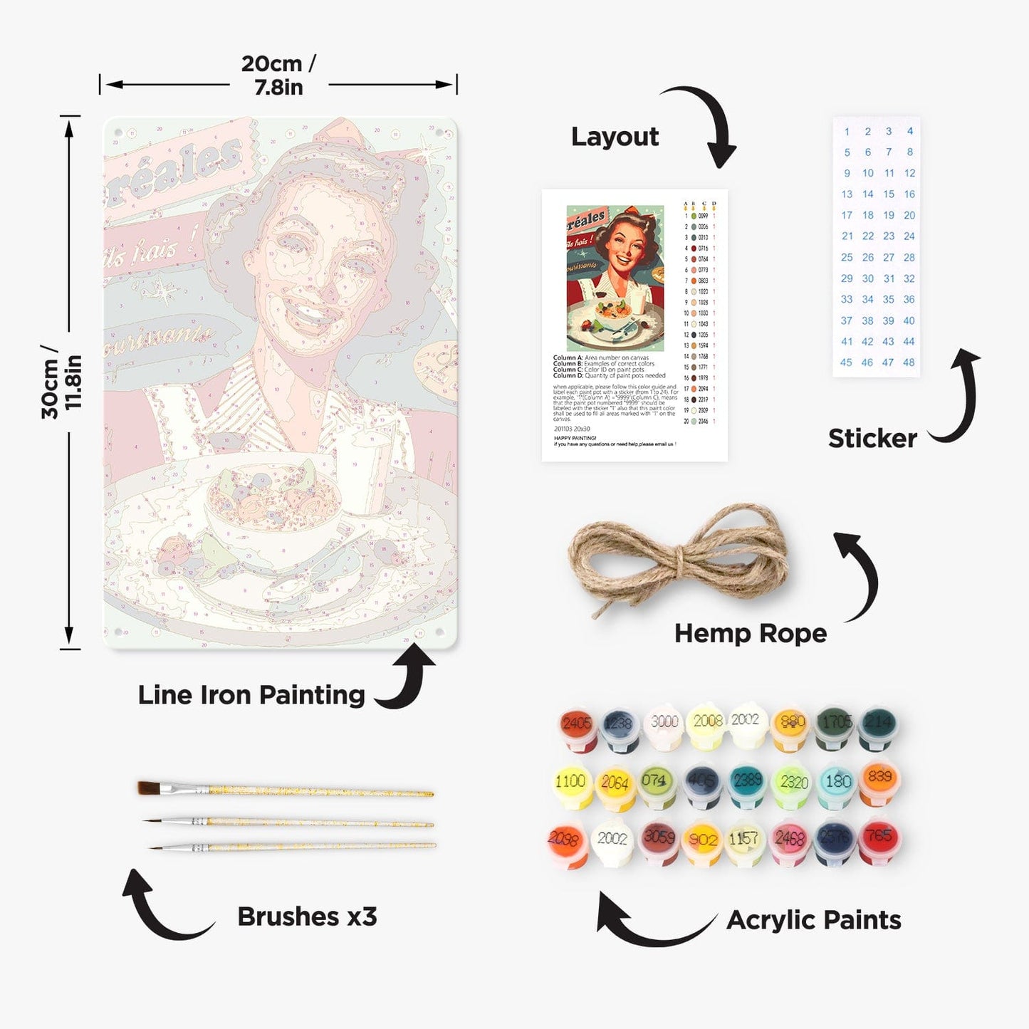 DIYArtCool™ Metal Bar/Posters Art Paint By Numbers- Vintage Breakfast Lady #18 (20x30cm /7.8"x11.8"）