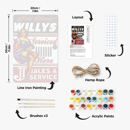 DIYArtCool™ Metal Bar/Posters Art Paint By Numbers- Get Your Willys Serviced #21 (20x30cm /7.8"x11.8"）