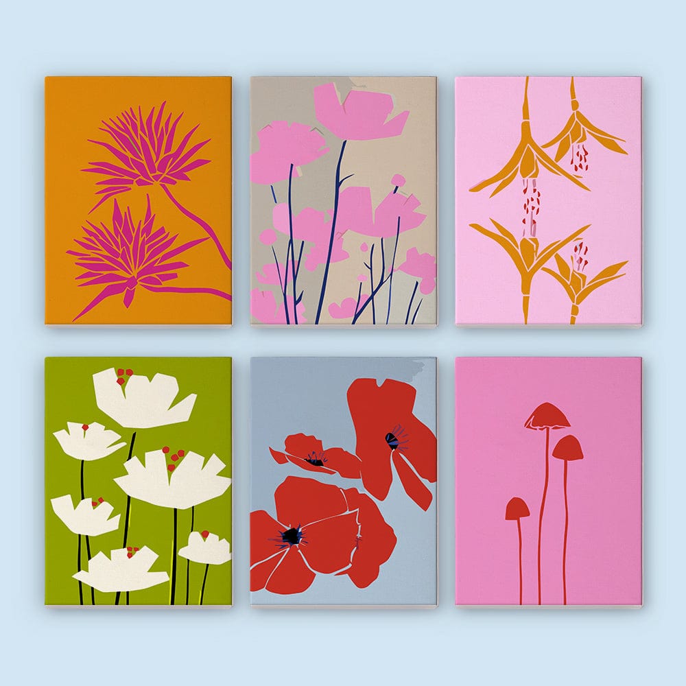 6 Mini Paintings – Abstract Florals (5.9” x 7.9” / 15 x 20 cm)