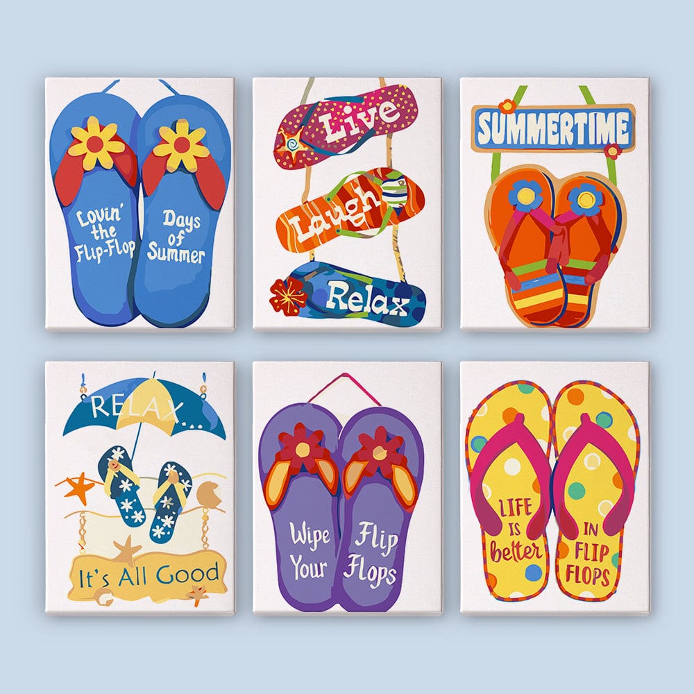 6 Mini Paintings – Flip-Flop Summer Fun Set (5.9” x 7.9” / 15 x 20 cm)