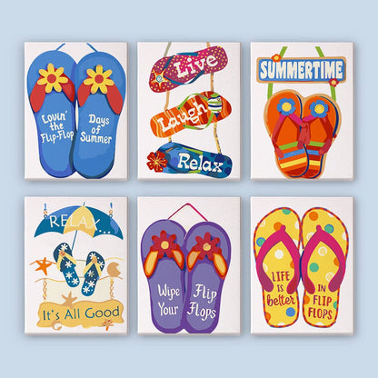 6 Mini Paintings – Flip-Flop Summer Fun Set (5.9” x 7.9” / 15 x 20 cm)
