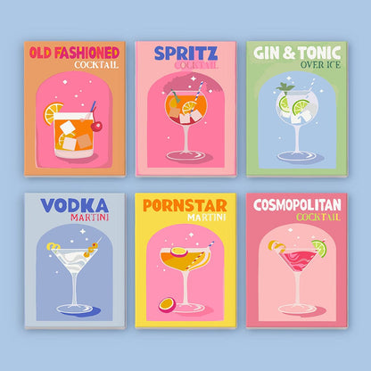 6 Mini Paintings - Colorful Cocktail Set (5.9“ x 7.9" / 15 x 20 cm)