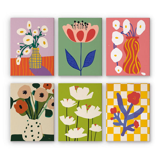 6 Mini Paintings – Modern Blooms Art Set (5.9” x 7.9” / 15 x 20 cm)
