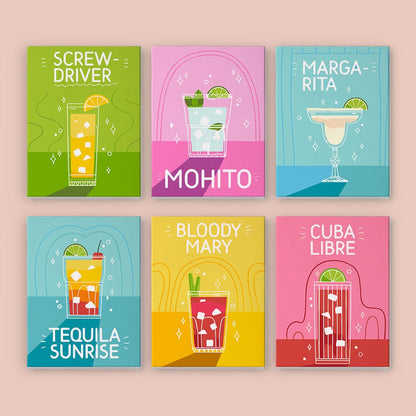6 Mini Paintings – Pop Cocktail Party Set (5.9” x 7.9” / 15 x 20 cm)