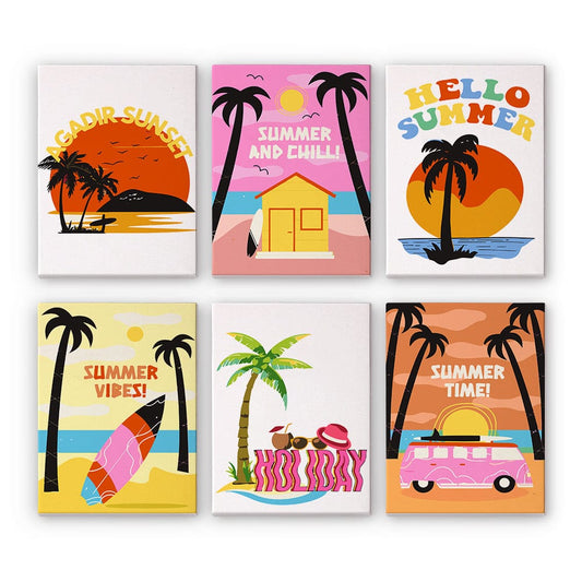6 Mini Paintings – Retro Summer Vibes Set (5.9” x 7.9” / 15 x 20 cm)