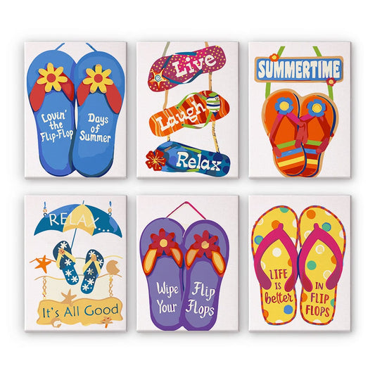 6 Mini Paintings – Flip-Flop Summer Fun Set (5.9” x 7.9” / 15 x 20 cm)