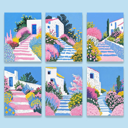 6 Mini Paintings – Mediterranean Garden Path Set (5.9” x 7.9” / 15 x 20 cm)