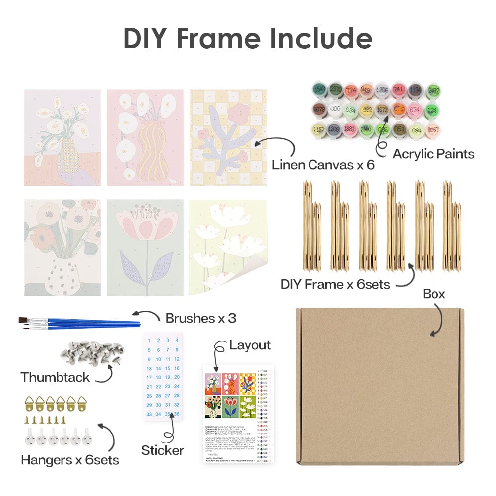 6 Mini Paintings – Modern Blooms Art Set (5.9” x 7.9” / 15 x 20 cm)