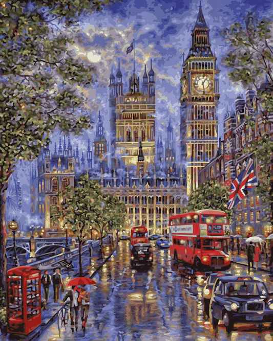 DIYArtCool™ Dive into 'Moon Over London' Paint by Numbers and immerse yourself in cityscapes under moonlight.