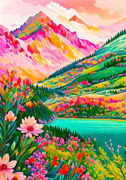 DIYArtCool™ Colorful Mountains Paint By Numbers Collection - 'Burst' (16"x20")