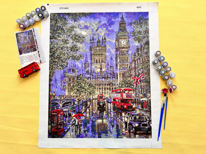 DIYArtCool™ Dive into 'Moon Over London' Paint by Numbers and immerse yourself in cityscapes under moonlight.