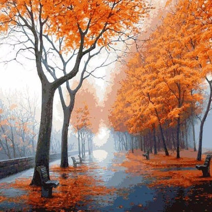 ArtVibe™ DIY Painting By Numbers - Autumn Street (16"x20" / 40x50cm) - ArtVibe Paint by Numbers