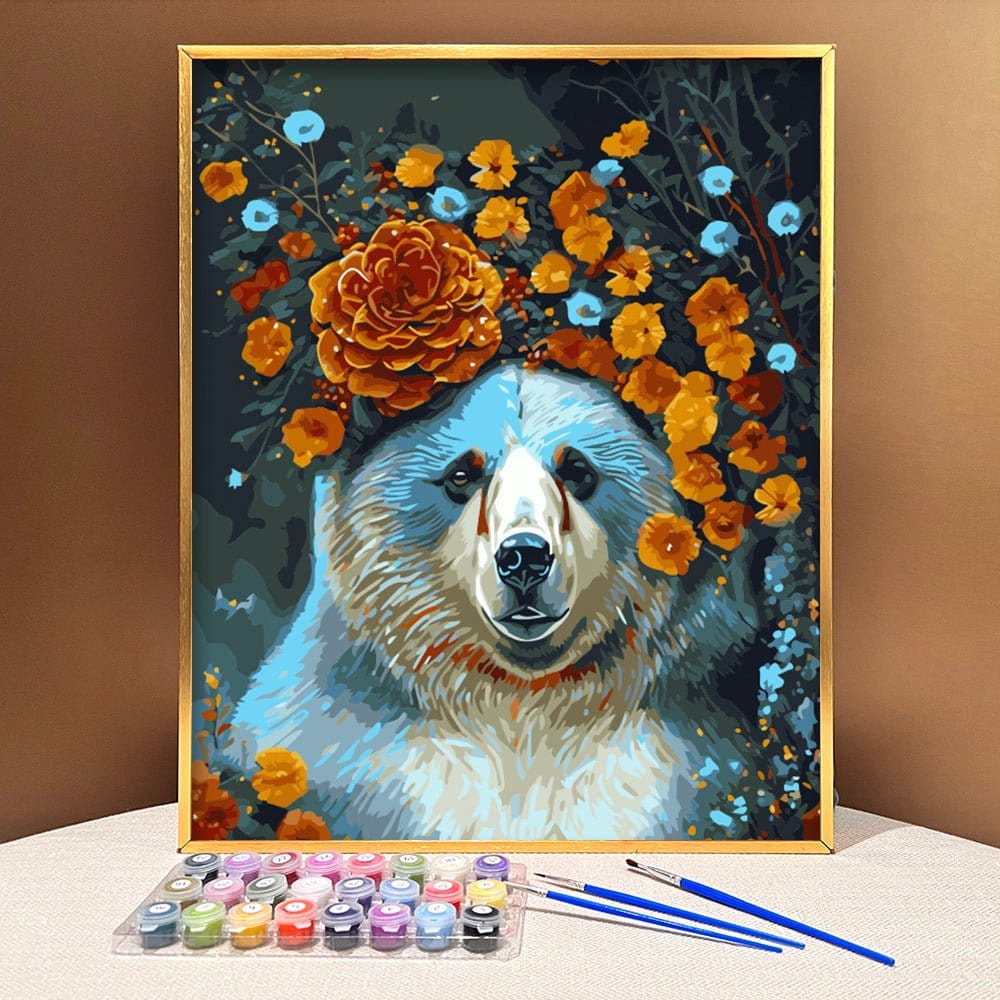 ArtVibe™ DIY Painting By Numbers - Bear in flowers (16x20" / 40x50cm) - ArtVibe Paint by Numbers