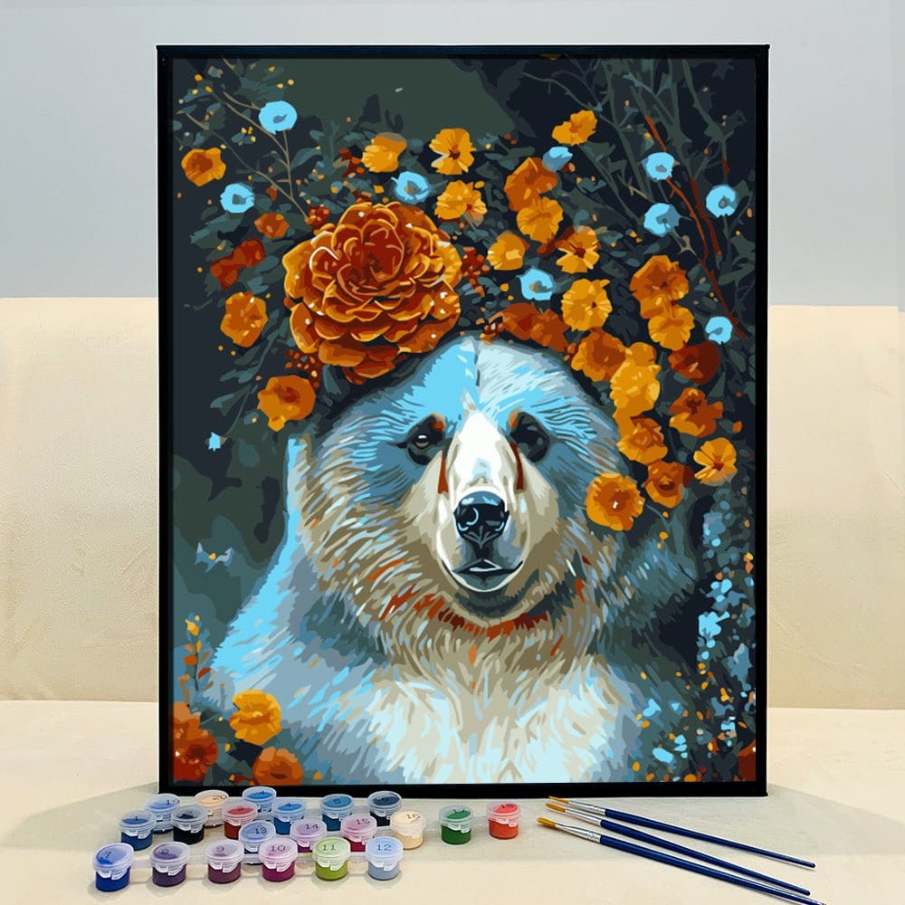 ArtVibe™ DIY Painting By Numbers - Bear in flowers (16x20" / 40x50cm) - ArtVibe Paint by Numbers